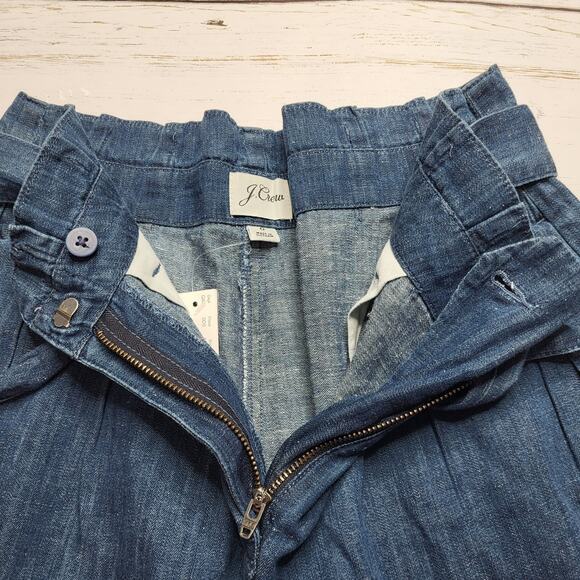 J Crew Chambray Paper Bag Jeans Tie Waist Relaxed Crop Wide Leg Cotton Hemp 0 - Picture 6 of 10